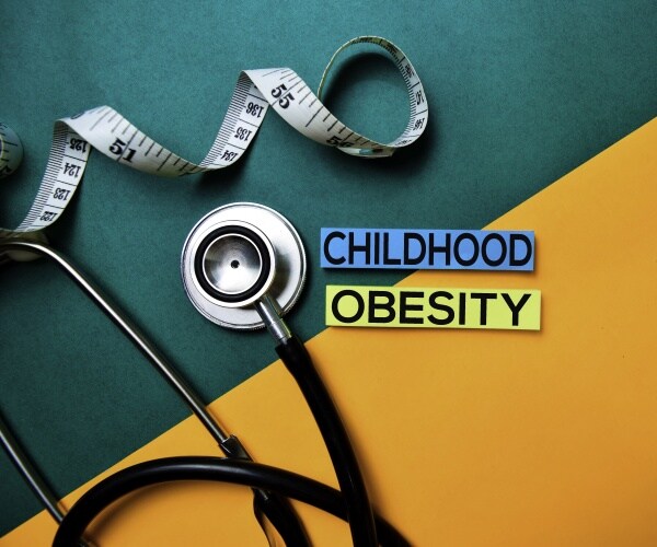 'childhood obesity' and a stethoscope and measuring tape