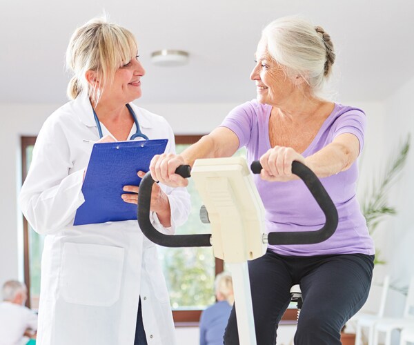 a woman doing rehab at home