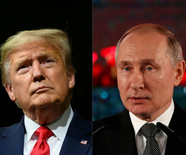 president donald trump and putin are seen in a split image