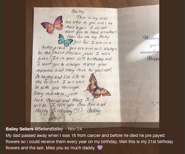 Bailey Sellers' Father's Letter is Final Birthday Wish