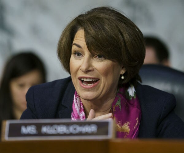 sen. amy klobuchar at a hearing on capitol hill 