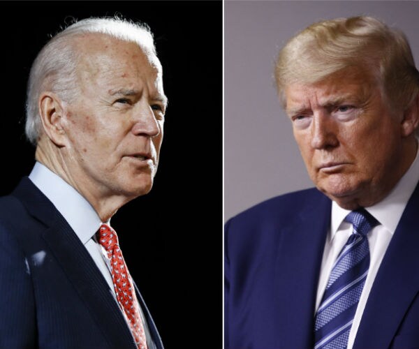 joe biden on left is seen and donald trump on the right in a split photo