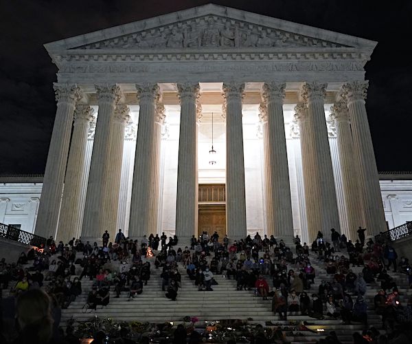 the steps of the supreme court amid the mourning of the loss of late liberal justice ruth bader ginsburg