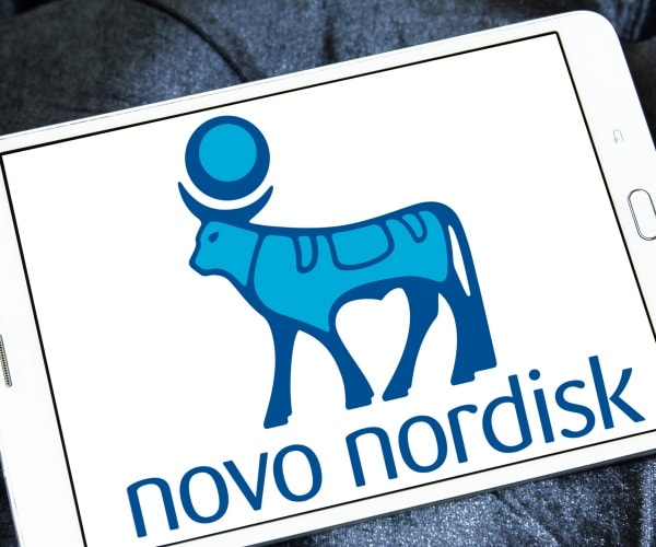 Novo Nordisk logo on screen of smartphone