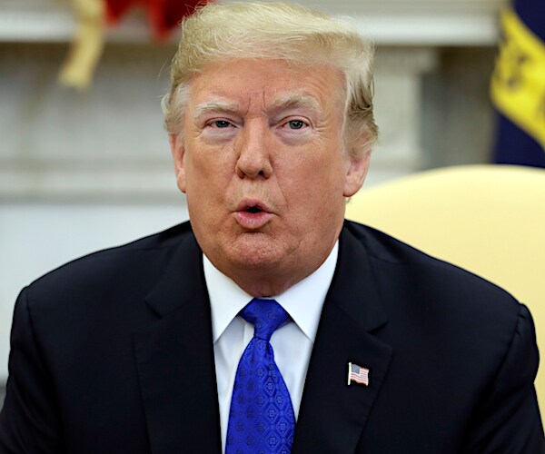 president donald trump speaks during an oval office debate with democratic leaders