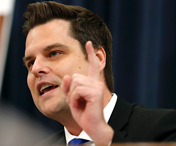 matt gaetz points his left index finger upward and speaks before the house judiciary committee impeachment inquiry