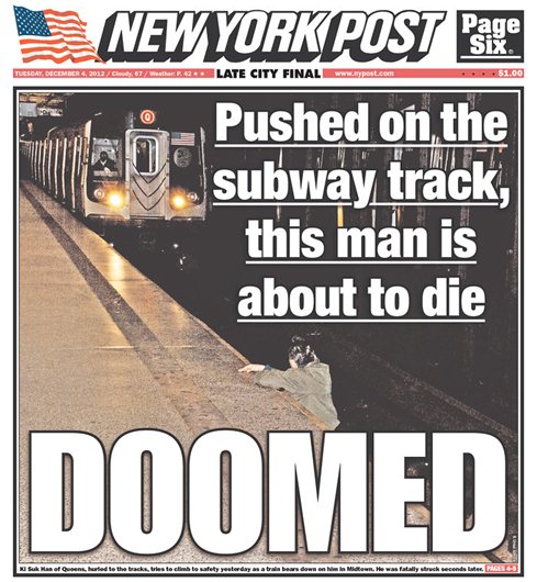 Subway Murder: NY Post Cover, Photo of Man Pushed Onto Tracks Spark Outrage