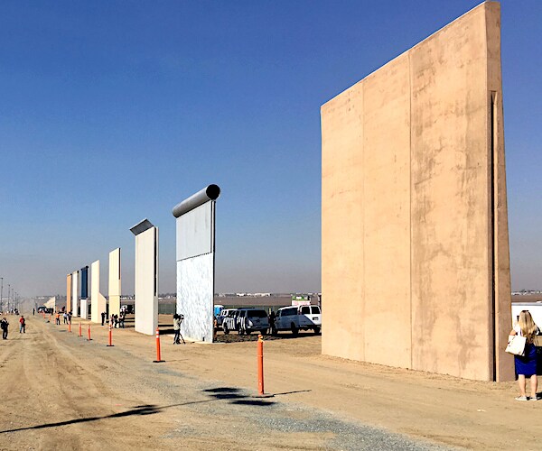 border wall prototypes are lined up in san diego