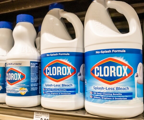 bottles of clorox bleach on shelf