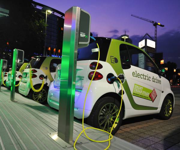 electric cars at a charging station.