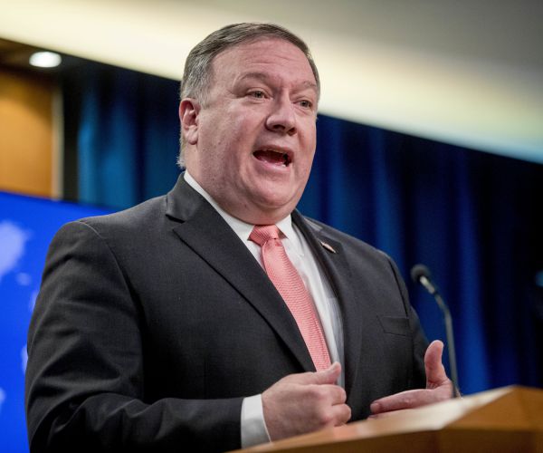 secretary of state mike pompeo speaks to reporters at a news conference at the state department.