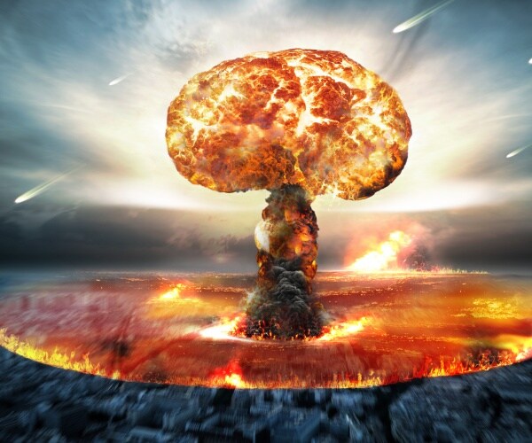 danger of nuclear war illustration with multiple explosions