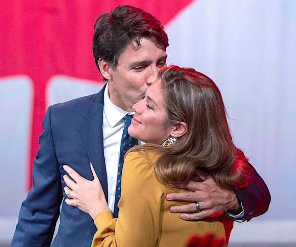 Canada Prime Minister Justin Trudeau kisses his wife