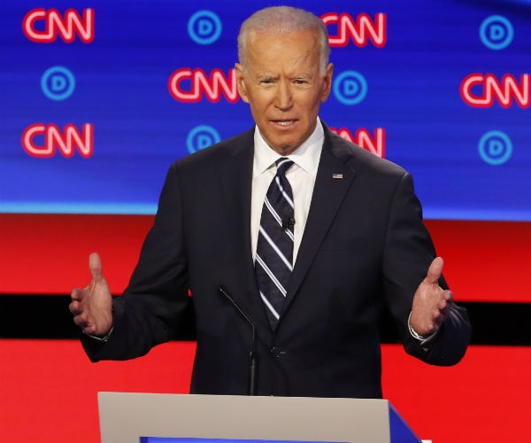 joe biden gestures and speaks during the cnn democratic presidential primary debate