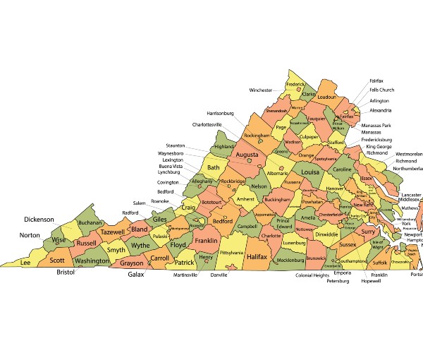 the us state of virginia and its counties 