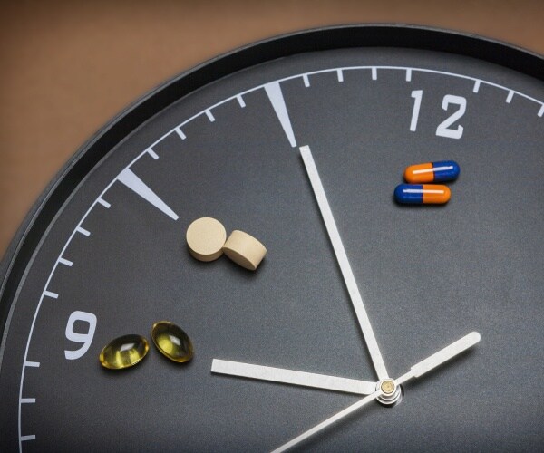 different pills on different hours of an analog clock