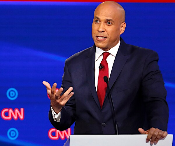 cory booker speaks during the democratic presidential primary debate