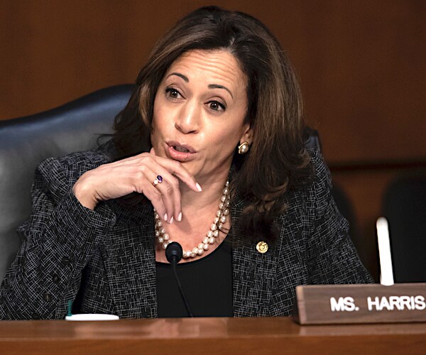 california democratic senate kamala harris sits and listens during senate testimony