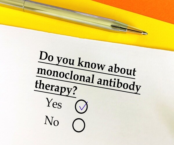 Pad with yes checked off as answer to Do You Know About Monoclonal Antibody Therapy?