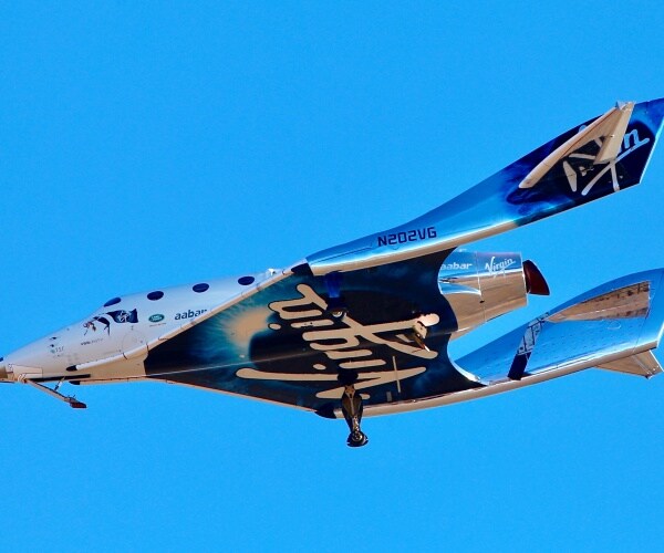 The VSS Unity craft flies during a supersonic flight test