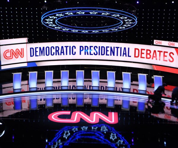 The stage for the two days of Democrat presidential debating in Detroit