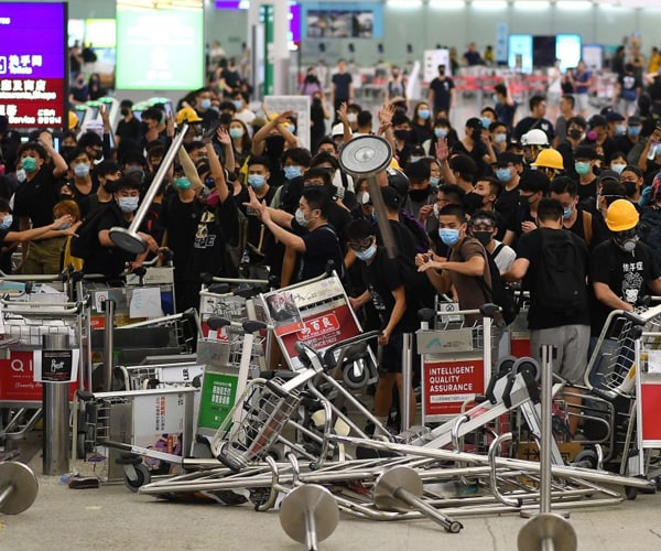 Protesters at the Hong Kong International Airport