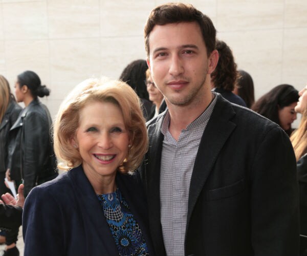 Shari Redstone and Brandon Korff pose together in Los Angeles, California at Milk Studios on 