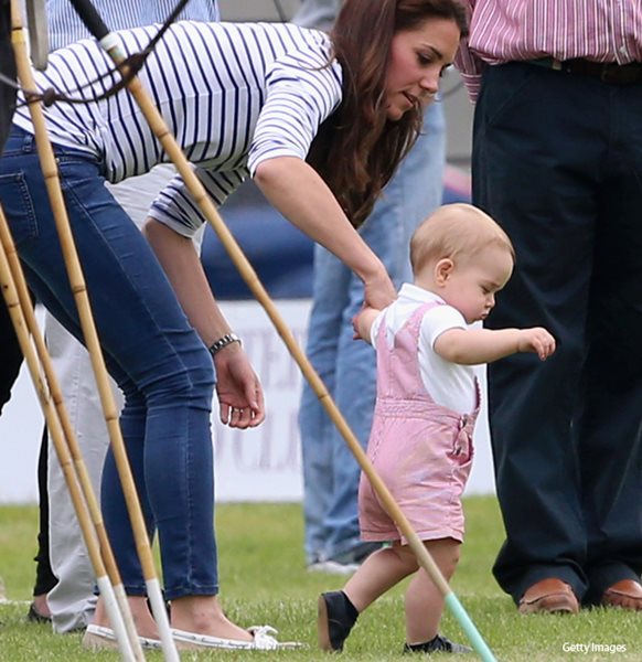 Prince George Walks in Public for First Time With Kate Middleton's Help