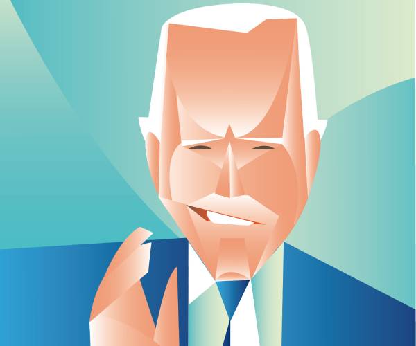 cartoon of joe biden talking with his hand to his mouth