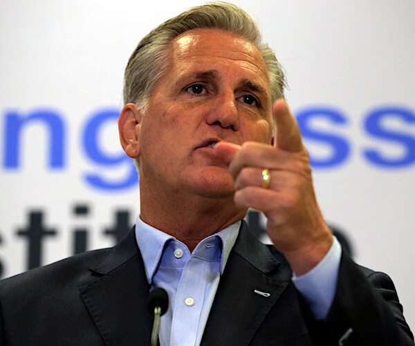 kevin mccarthy points and answers questions during a forum appearance