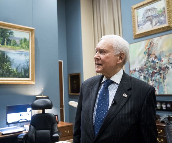 sen. orrin hatch speaks with rollcCall in his office.