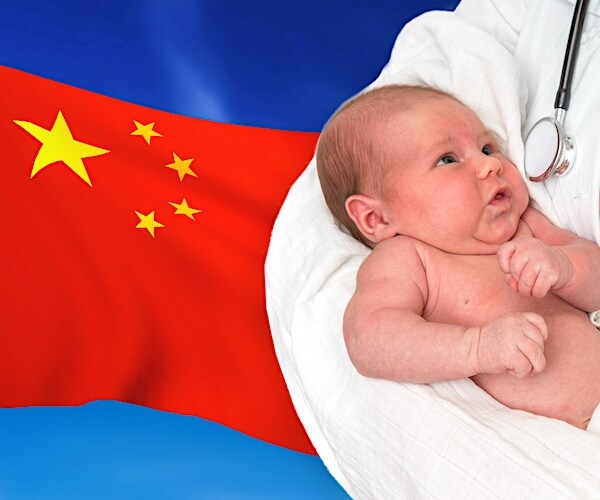 the china flag with a nurse holding a baby