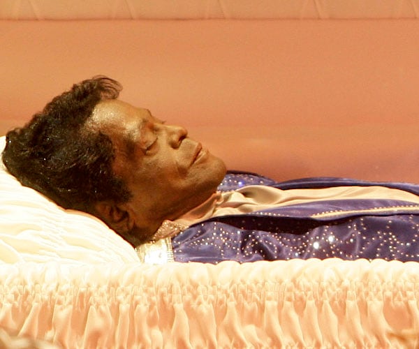 james brown lies in his casket during a public wake in december 2006