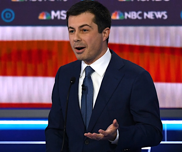 pete buttieg gestures during the democratic presidential primary debate