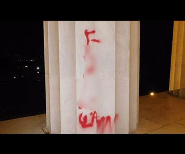 Lincoln Memorial Vandalized With Red Paint, Foul Language