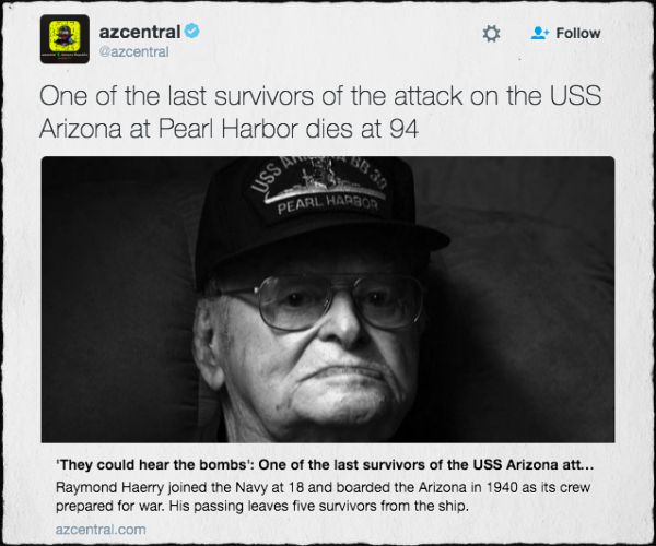 Raymond Haerry, USS Arizona Pearl Harbor Survivor, Dies at 94