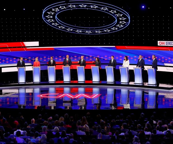 the democratic candidates line up for a debate