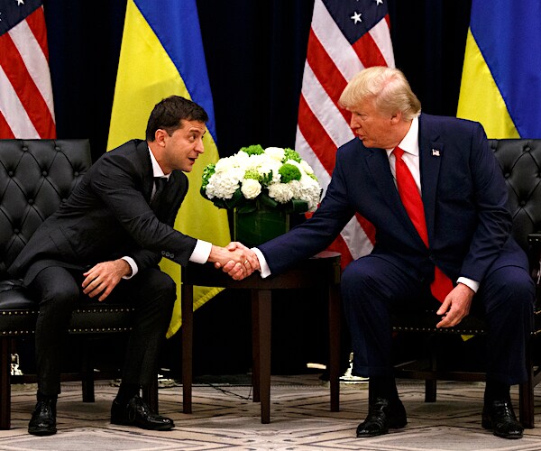 Ukraine President Volodymyr Zelenskiy shakes the hand of President Donald Trump on Wednesday