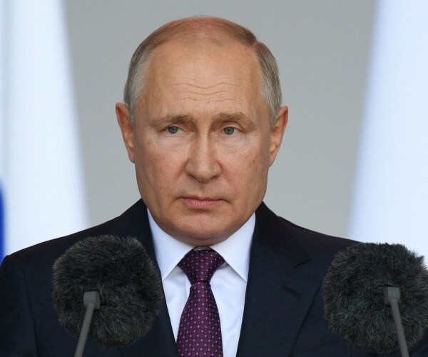 Russian President Vladimir Putin delivers a speech.